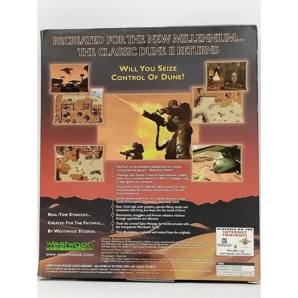 Dune 2000 Westwood Studios PC CD-ROM Big Box RTS Strategy Game 1998 Complete